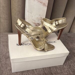 Manolo Blahnik Gold Strappy Heels